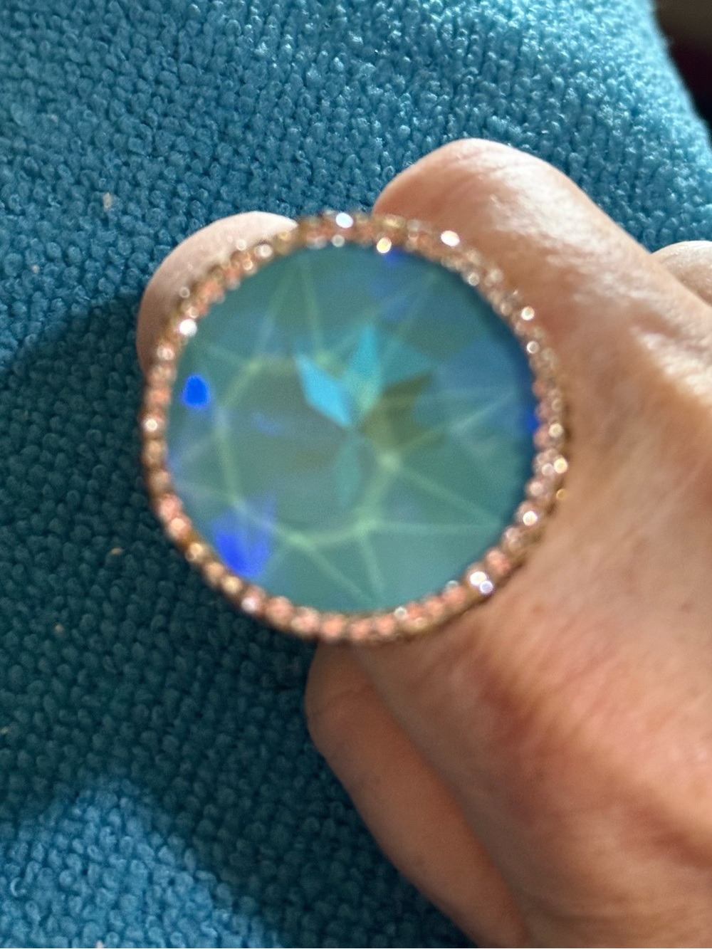 Blue Opal Statement Ring 18mm Crystal adjustable